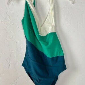 Summersalt Swim Suit One Piece‎ The Sidestroke One Shoulder Blue Green Ivory